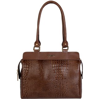 Bolsa de ombro em couro croco Silvia - Whisky