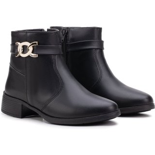 Bota Feminina Salto Confortável Cano Curto Preto Estilo Shoes