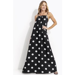 Vestido Em Poliéster Poá Grande Preto Quintess