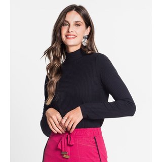 Blusa Manga Longa Canelada Rovitex Preto