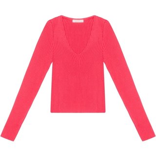 Blusa Manga Longa Cropped em Tricô com Decote V