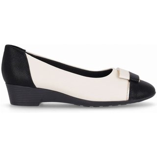 Sapato Anabela Médio Off White com Preto