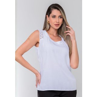 Regata Feminina de Alça com Renda Decote Elegante Moda Verão Branco Docce Mulher