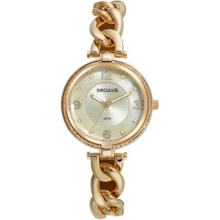 Relógio Seculus Feminino Madrepérola Corrente Dourado Seculus