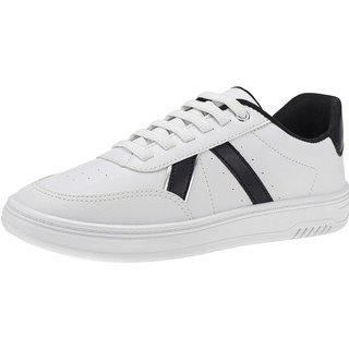 Tênis Lóris Shoes Casual Feminino Detalhe em V Metalizado Cadarço de Elástico Solado Macio 33008 Branco com Preto