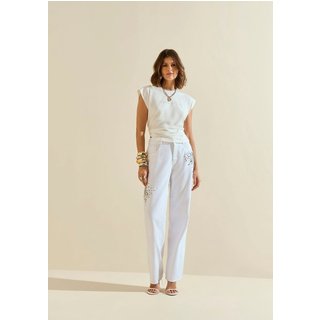 Regata Morena Rosa Solta Decote Careca Padrão Off-white