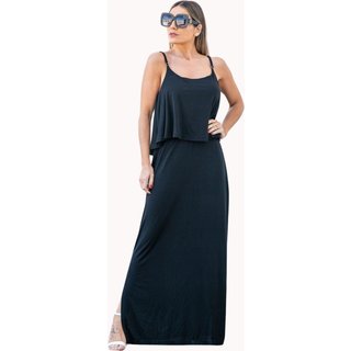 Vestido Longo Bandana Fendas Juquitiba Brasil Preto