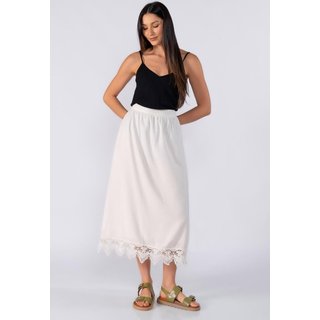 Saia midi com renda na barra Branco