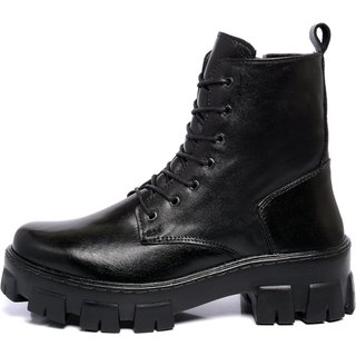 Bota Coturno Feminino Ferrile em Couro Cadarço e Zíper Preta
