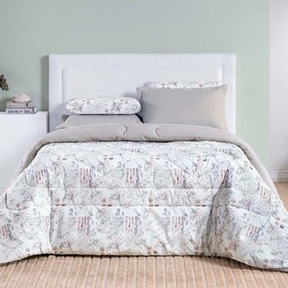 Edredom Cobertor Casa Scarpa Maris King Percalle 200 Fios Estampado Floral Protea Cinza
