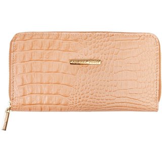 Carteira feminina de couro croco Bonny 10x19cm - Bege