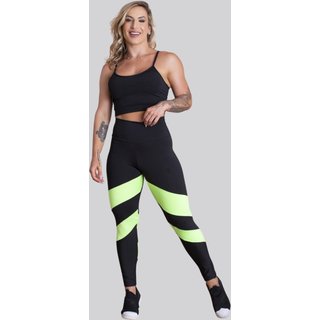 Conjunto Fitness Feminino GJR Modas Calça Legging Cintura Alta Trançada Perna E Top Alcinha Cropped Academia Verde