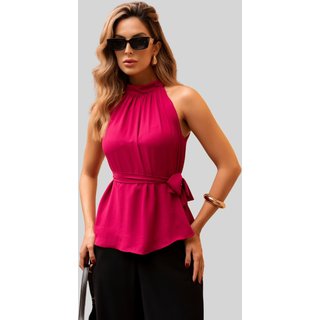 Blusa Miss e Misses Nivia Crepe C/ Laço Na Gola Fúcsia