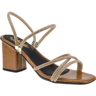 Sandália de Salto 2/1 Tamanco Nilda Salto 7,5 cm Numeração Especial Caramelo