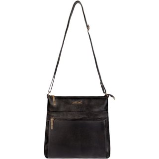 Bolsa transversal de couro liso Giselle - Preto