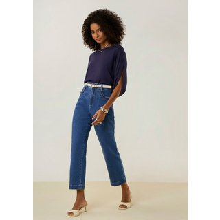 Camiseta Maria Valentina Solta Decote Careca Manga Curta Padrão Azul Marinho