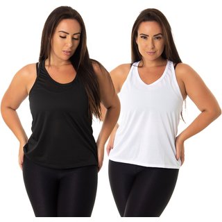 Kit 2 Regatas Feminina Esportiva Academia Furadinha Leve Confortável Lisa Multicolorido