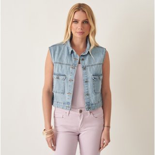 Colete Camisa Cropped com Bolsos