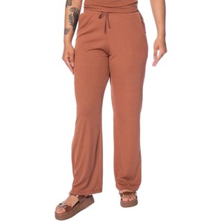 Calça Feminina Babicat Reta Cintura Média Canelada Marrom