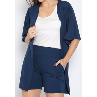 Conjunto Maria Paes Short, Kimono e Regata Marinho e Off White