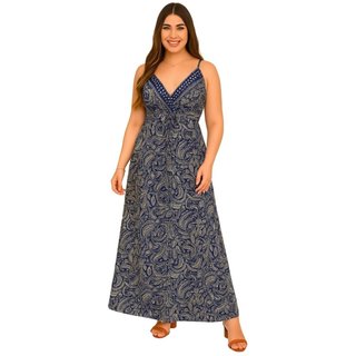 Vestido Longo Indiano FMF Azul Estampado Floral Geométrico
