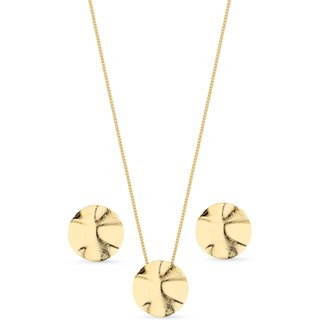 Conjunto Semijoia Colar E Brinco Orgânico Redondo Banhado A Ouro 18K Cj010-001 Dourado