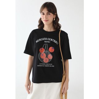 Camiseta Feminina Oversized Fiveblu Estampada Mercato Centrale Preta