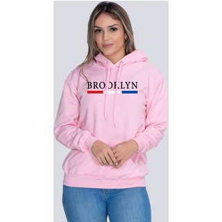 Moletom Feminino Flanelado Blusa de Frio Canguru Brooklyn Rosa