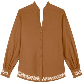 Camisa Alongada Com Mangas Amplas E Bordados Em Alto Relevo