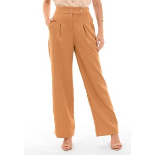 Calça Bisô Alfaiataria Cós Transpassado Lisa Caramelo - Caramelo