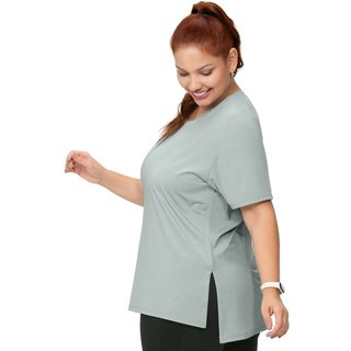 Camiseta Fitness Plus Size Feminina Alongada Abertura Lateral Verde Claro