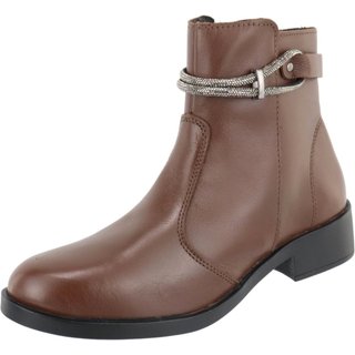 Botinha Em Couro Strass Cano Médio Bota Coturno Ziper Lateral Calce Facil Agnes Veronez Chocolate