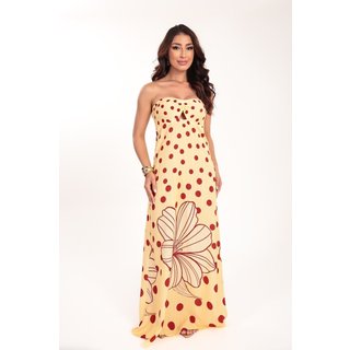 Vestido longo Ícone Fashion Aura Tomara que Caia estampa Jardim Poá Fios Lurex Reveillon