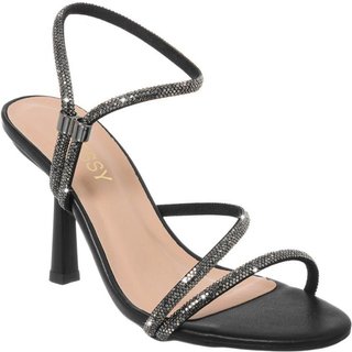 Sandália Feminina Strass Salto Alto Fino Elegante Festa Moda Preto