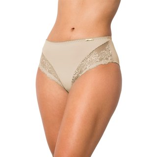 Tanga Gabi Lingerie Cintura Alta Detalhes em renda nas laterais Forro 100% Algodão Confortável Bege