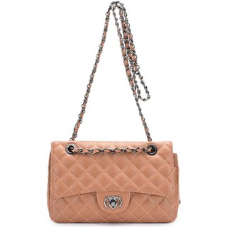 Bolsa Feminina Média Bordada Matelassê Alça de Corrente Moncci Mônaco Caramelo