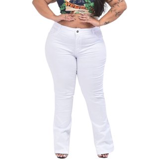 Calça Flare Branca Feminina Plus Size