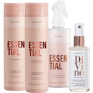 Kit Braé Essential Shampoo Condicionador Hair Repair Spray e Divine Máscara de Queratina (4 produtos)