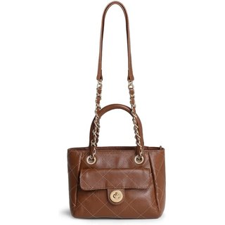 Bolsa Tote Em Couro Marrom Matelassê Com Corrente