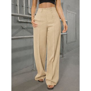 Calça Wide Leg Pantalona Alfaiataria Feminina CKF Wear Bege