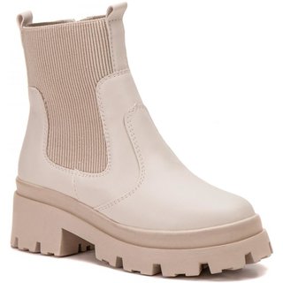 Bota Feminina Tratorada Chelsea Elástico Confortável Moderna Off White 34 Off-white