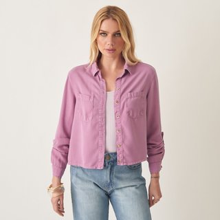 Camisa Tencel Cropped Manga Longa