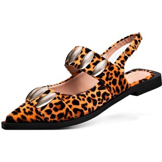 Sapatilha Feminina Lumiss Slingback Bico Fino Confortável Tachas Onça
