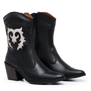 Bota Western Texana Bordada Confort Couro Legítimo com bordado na lateral Mod.3002 Preto