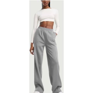 Calça Moletom Pantalona Diluxo Wide com Bolso Cinza