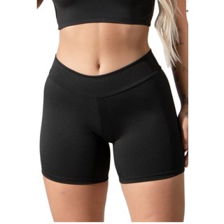 Short Curto 4 Estações Feminino Suplex Liso Fitness Academia Treino Preto