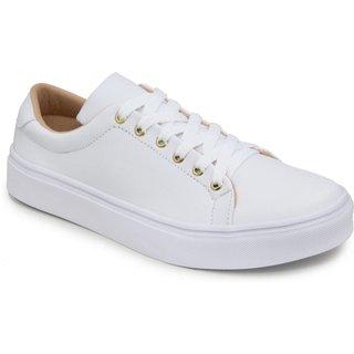 Tênis Casual Feminino Amarração Cano Curto Solado Flat Emborrachado Básico Confortável Branco
