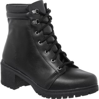 Bota Coturno Feminina Cano Baixo Tratorada Salto Confortável Preto