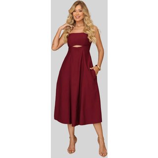 Vestido Midi Amanda Detalhe Vazado C/ Bolsos Vinho