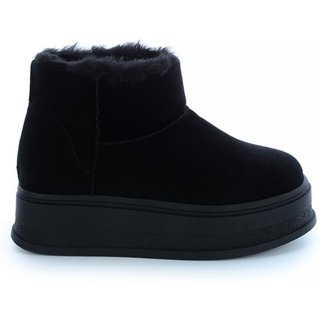 Bota de Pelos Damannu Shoes Forrada Plataforma Cano Baixo Preto